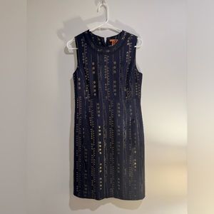 Tory Burch Navy Gold Metallic evening Dress